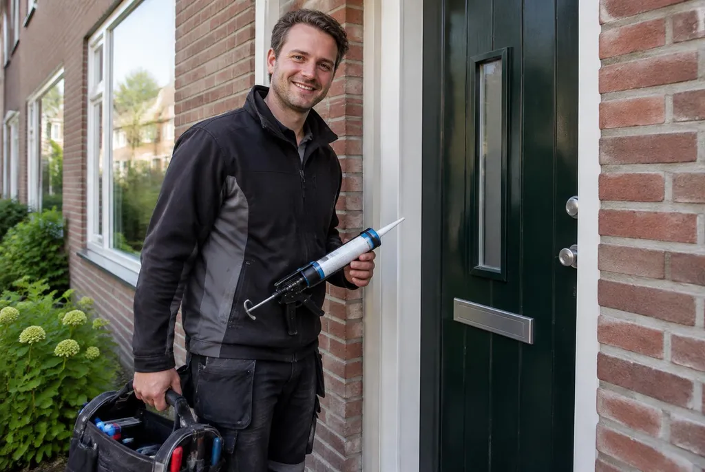 Vakman van Kitbedrijf Oss bij de voordeur van een woning